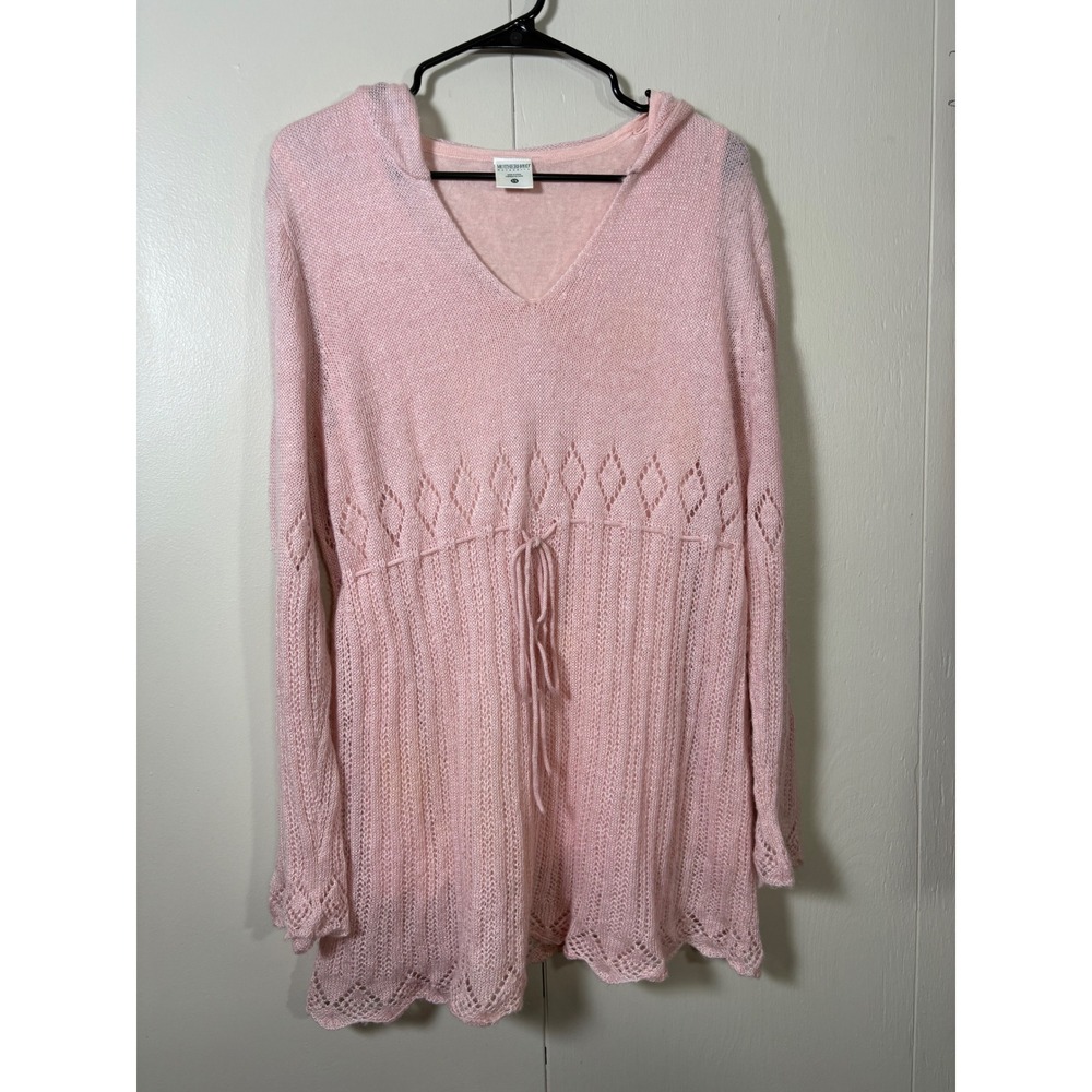 Motherhood Maternity Pink Pointelle Knit Babydoll Hooded Sweater 1X Coquette